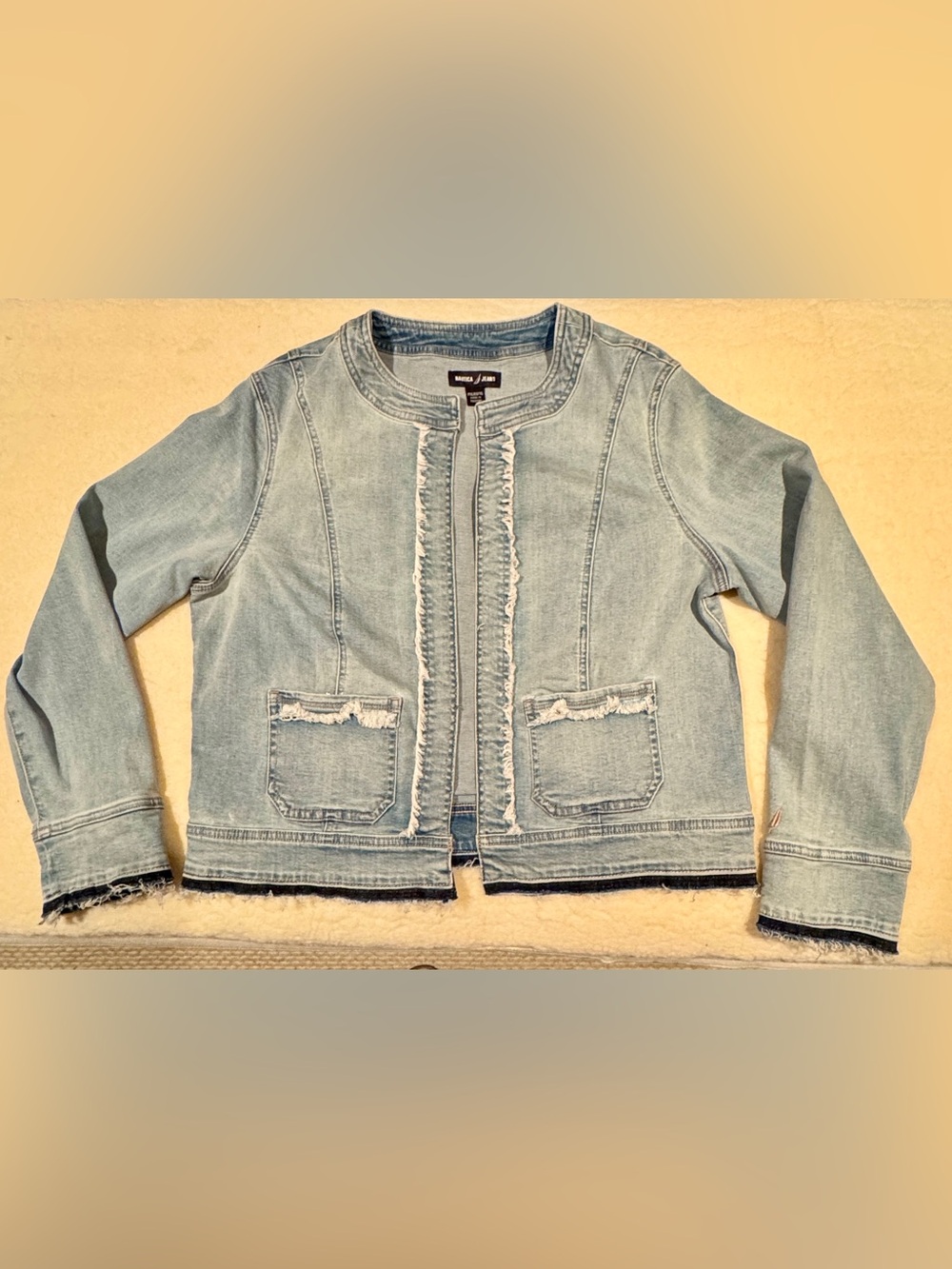 Nautica Light Blue Frayed-Trim Denim Jacket Petite XL - Unique!